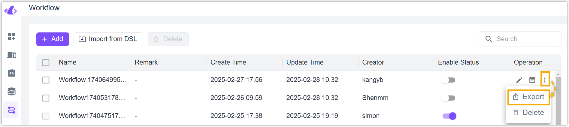 Export-workflow